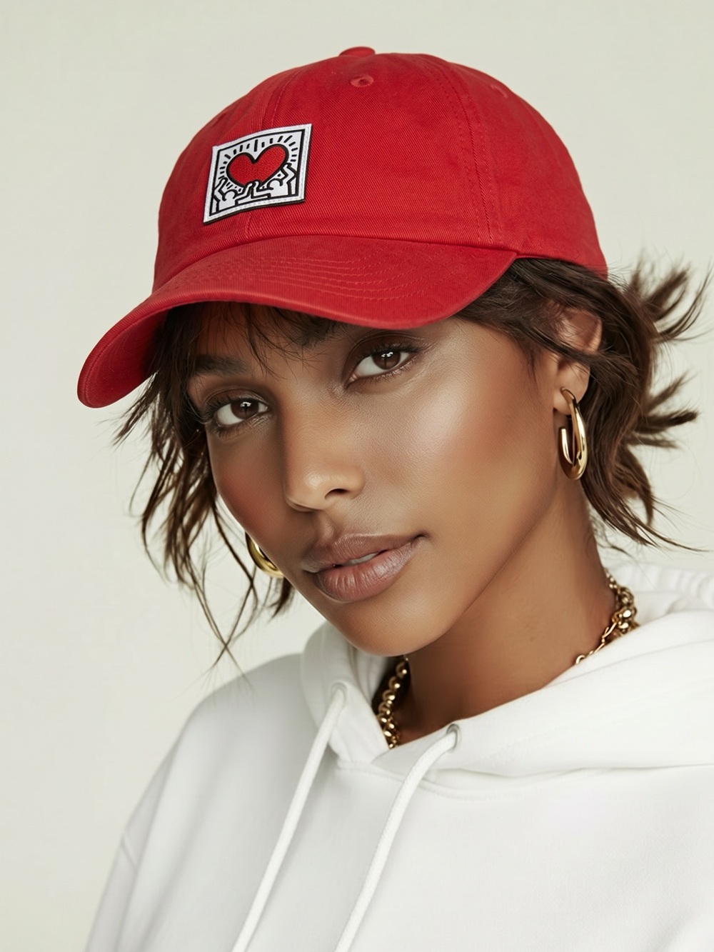 Gently Used  Keith Haring red baseball cap  Heart Design Adjustable!